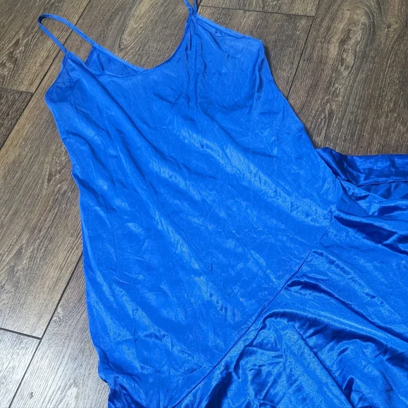 Lady Camo high slit vintage negligee lingerie slip dress EUC royal blue Medium - Picture 5 of 6